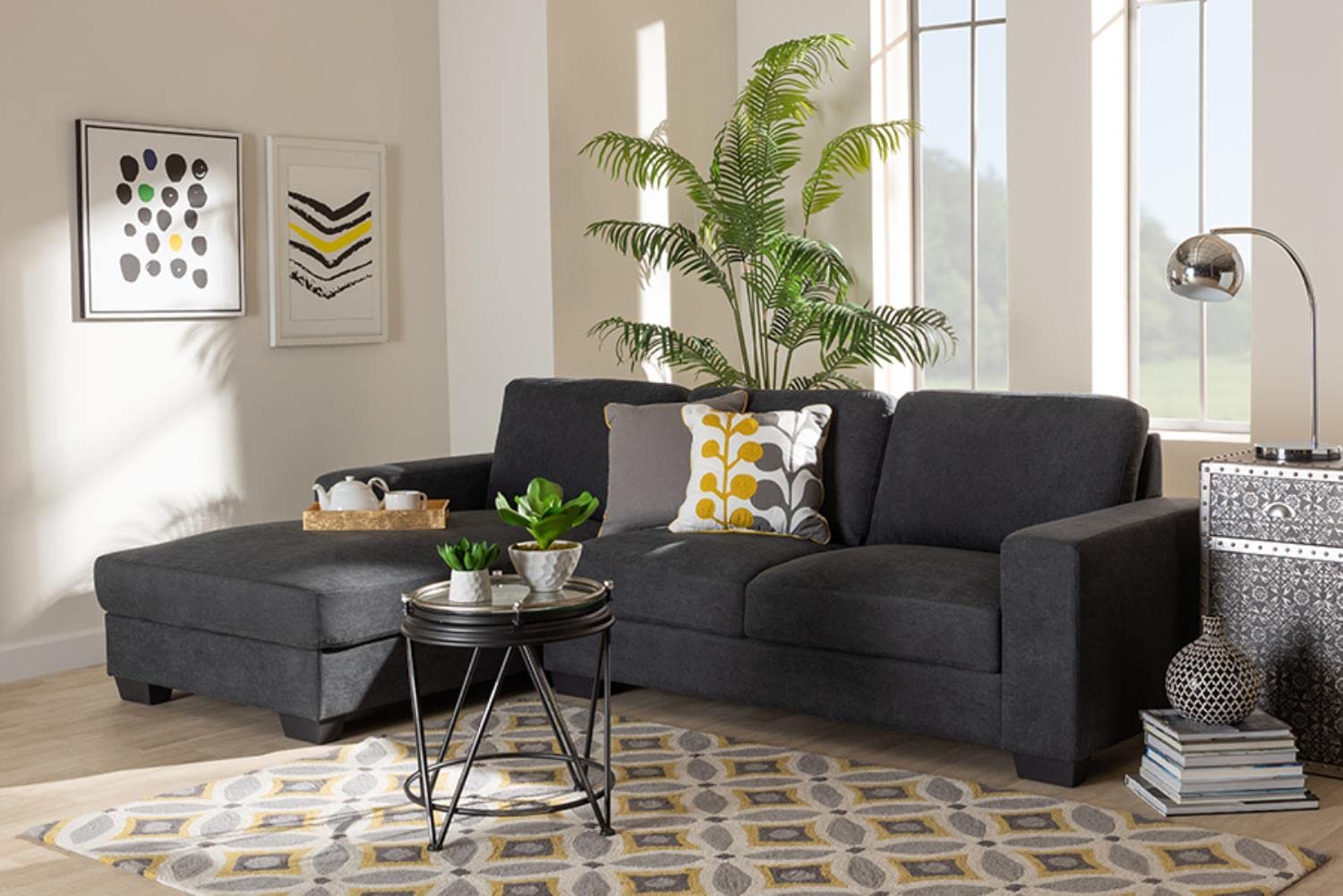 Baxton Studio Nevin Dark Grey Sectional Sofa with Left Facing Chaise
